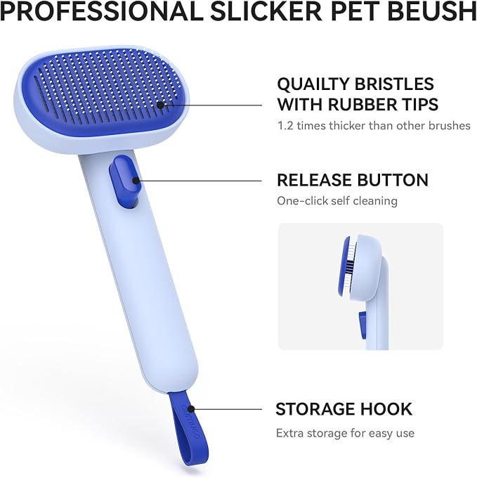 aumuca Skin Friendly Self-Cleaning Slicker Brush for Dogs & Cats, Gentle Pet Grooming Tool for Shedding & Deshedding, Efficient Hair Remover for Long & Short Haired Pets - Image 8