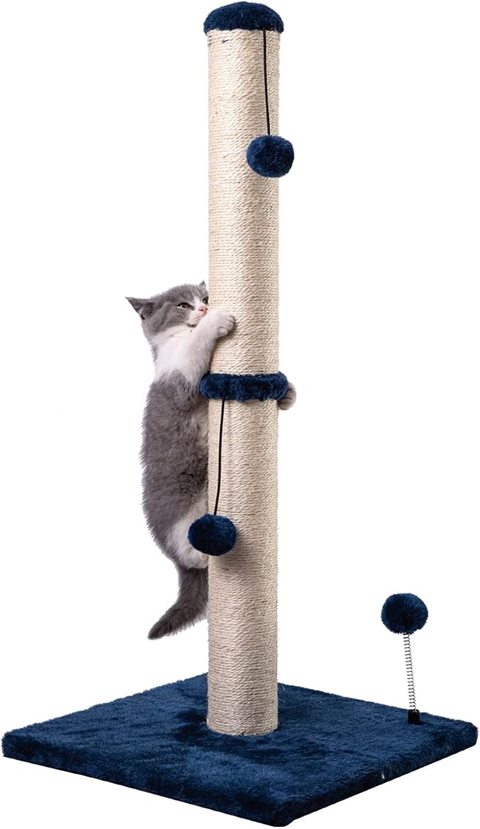 MECOOL 34“ Tall Cat Scratching Post Premium Basics Kitten Scratcher Sisal Scratch Posts Trees with Hanging Ball for Indoor Cats, Navy by MECOOL