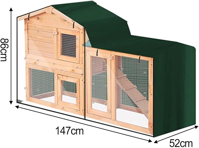 Triangle Rabbit Hutch Cover, Waterproof 210D Oxford Fabric With Adjustable Hem And Zipper, Clear Front For Indoor Outdoor Rabbit Or Guinea Pig Hutch, Green(green 147x52x86cm)