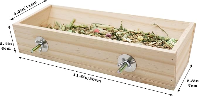 Guinea Pig Feeder Box, Wooden Small Animal Food Feeder, Hanging Rabbit Food Bowl, Small Animal Cage Accessories, Suitable for Rabbit Bunny Chinchilla Guinea Pig Hamster 11.8 × 4.3 × 2.4 Inches