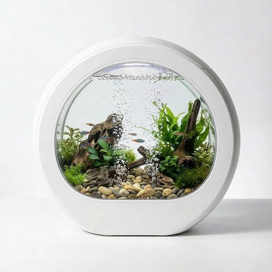 1.5 Gallon Fish Tank Kit with 7-Color LED & Quiet Filter, HD Glass Desktop Aquarium Starter Kits for Betta, Self-Cleaning Small Fish Tank for Home Office, Ideal for Kids & Beginners