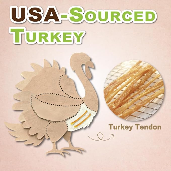 A Freschi srl Turkey Tendons for Dogs, USA-Sourced, Healthy Dog Treats, Rawhide-Free Puppy Chews, Long Lasting, All Natural, Hypoallergenic Dog Treats for Large Breeds, 10 oz Pack Ring (L)