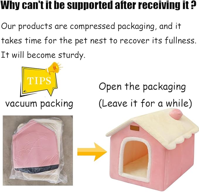 Dog House Indoor Memory Sponge, Foldable Dog House Kennel Bed Mat with Cushion for Small Medium Large Dogs Cats, Winter Warm Cat Nest Puppy Cave Sofa Pet Products (Pink, L)