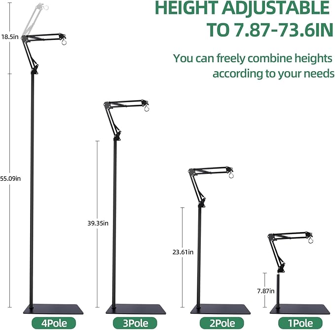 MECESOR Reptile Lamp Stand Adjustable Height 15.7-73.6inch with 360°Adjustable Swing Arm Heat Lamp Stand Plant Floor Light Holder for Bearded Dragon Turtles Snake and Chicks