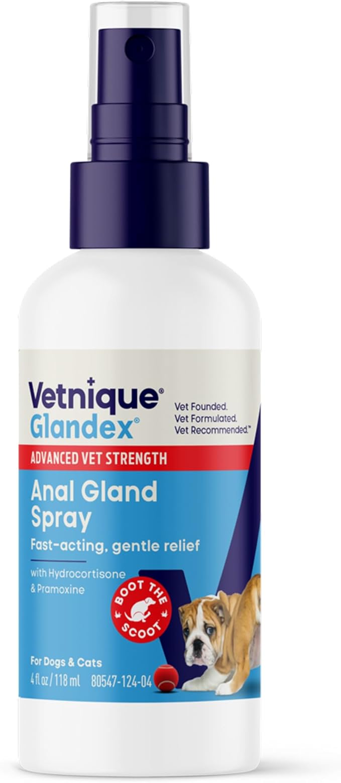 Vetnique Glandex Medicated Dog Butt Wipes or Spray for Dog Scooting - Topical Anti Itch Skin Relief for Soothing Inflamed Anal Glands in Dogs & Cats - Fast Acting Formula (4oz Spray)
