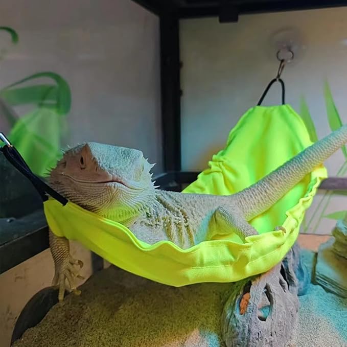 Reptile Hammock, Bearded Dragon Tank Accessories Lizard Hammock Reptile Lounger for Lizard Gecko Snakes Chameleon Lguana Reptiles (Yellow)