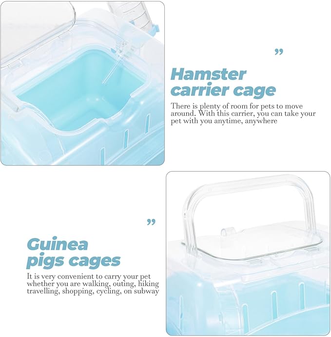 DOITOOL Hamster Cage Small Animal Cage, Portable Travel Cage for Small Animals, Dwarf Hamster Travel Carrier with Carry Handle for Going Out, Traveling (Blue)