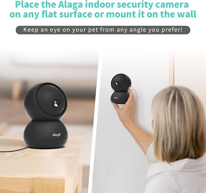 Alaga Indoor Security Camera,3K, 360° Pan/Tilt, Human/Pet/Motion AI, Night Vision, Speaker, Indoor Camera with Phone App, Compatible with Alexa & Google Assistant,5G & 2.4G WiFi,Black