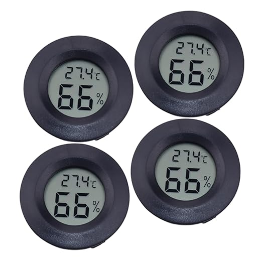 8pcs Round Digital Hygrometer and for Reptile Pets Acrylic Embedded Humidity for Home Use Accurate Measurement Celsius Black