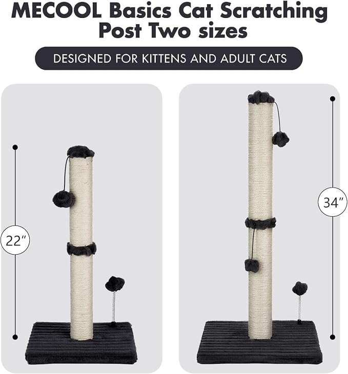MECOOL 34“ Tall Cat Scratching Post Premium Basics Kitten Scratcher Sisal Scratch Posts Trees with Hanging Ball for Indoor Cats (34 inches for Adult Cats, Charcoal Gray) - Image 6