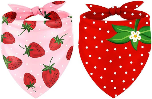 JarThenaAMCS 2Pcs Strawberry Dog Bandana Cute Summer Fruit Theme Triangle Pet Scarf Red Pink Adjustable Pet Neckerchief Bibs for Cat Dog Birthday Costume Accessories