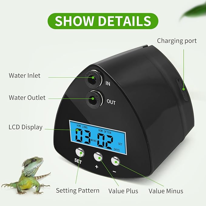 Reptile Mister System, Reptile Humidifier with LCD Screen, Mister for Reptile Tank with 2 Nozzles, Spray Kit for Rainforest Plants Amphibian