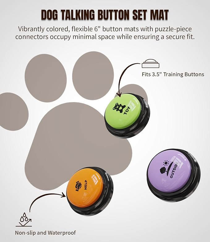 Acools 6 Pcs Dog Buttons for Communication Pet Training Buzzer, 30 Second Voice Recording Button, Dog Talking Button Set with 6 Color Anti-Slip Mat and 48 Scene Stickers