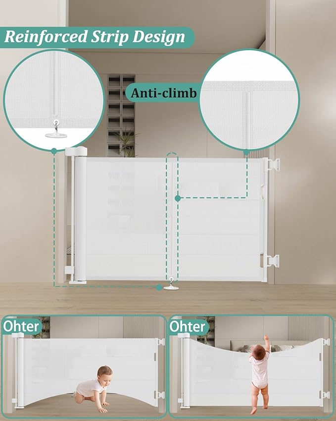 Miumoon 71 inch Retractable Baby Gates 42 inch Tall, Retractable Gate with Reinforced Strip Design to Prevent Crawling Through, 6 FT Retractable Dog Gate for Stairs, Doorways, Hallways, Indoor/Outdoor