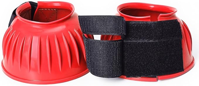 HILASON Western Horse Rubber PVC Ribbed Double Hook and Loop Bell Boots Training Protective Shock Absorbing Leg