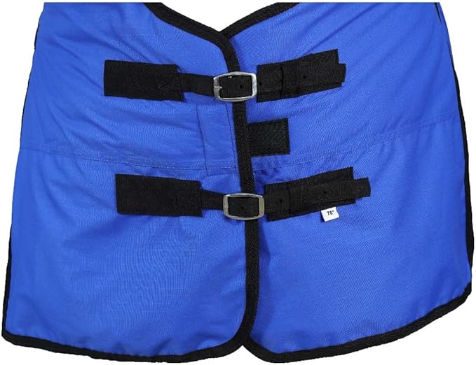 Horse Blanket 600D Ripstop Winter Turnout Blanket, 250 GSM Polyfill, 100% Waterproof & Breathable, Cold Weather Horse Blanket with Secure Fit (Blue w/Black Trim),Size-75