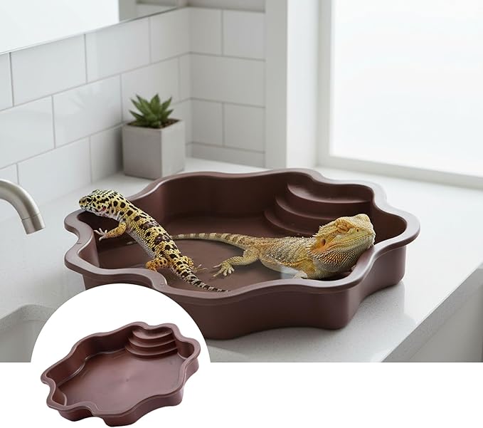 Pet Bathing Tub with Accessory Ramp - Reptile Soaking Container with Climbing Feature