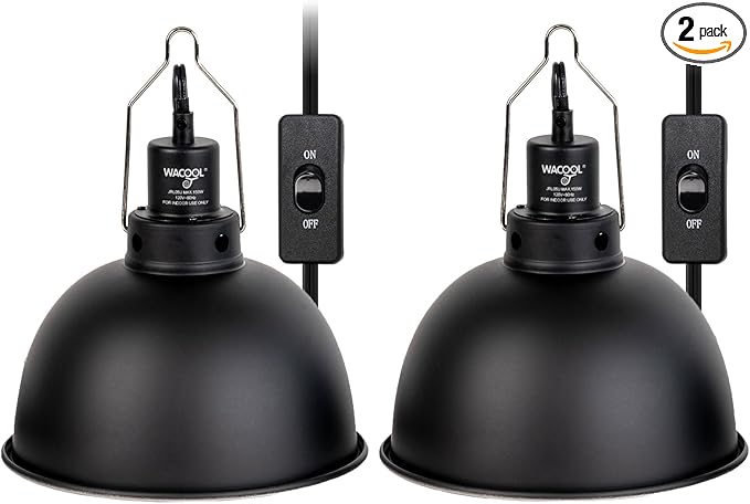 WACOOL TERRA Reptile Light Fixture 2 Pack, 8.5 in Deep Dome Reptile Heat Lamp Fixture, Optical Reflection Terrarium Light Fixture for Reptile UVB UVA Heat Basking Bulbs, Separate Switch & Hook