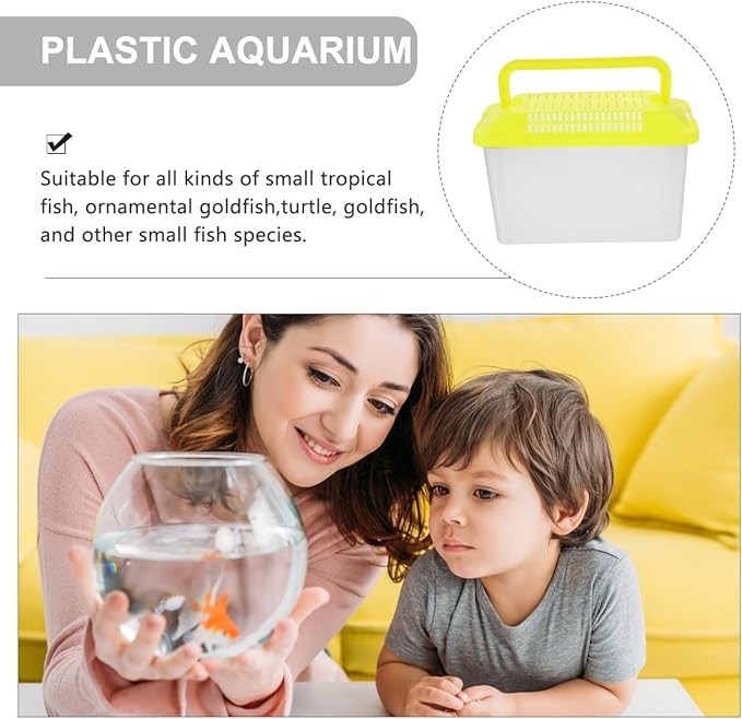 Toddmomy Portable Fish Tank Handheld Aquarium with Handle Transparent Turtle Box and Pet Hamster Carrier for Reptiles Tortoises and Small Pets 5.9X4.3X3.5 Inch
