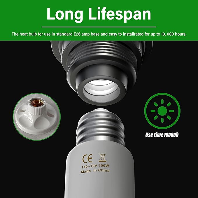 Simple Deluxe Ceramic Heat Emitter 100W Reptile Heat Lamp Bulb No Light Emitting Brooder Coop Heater for Amphibian Pet Snake Turtle & Incubating Chicken, No Harm, Color White, 1 Pack