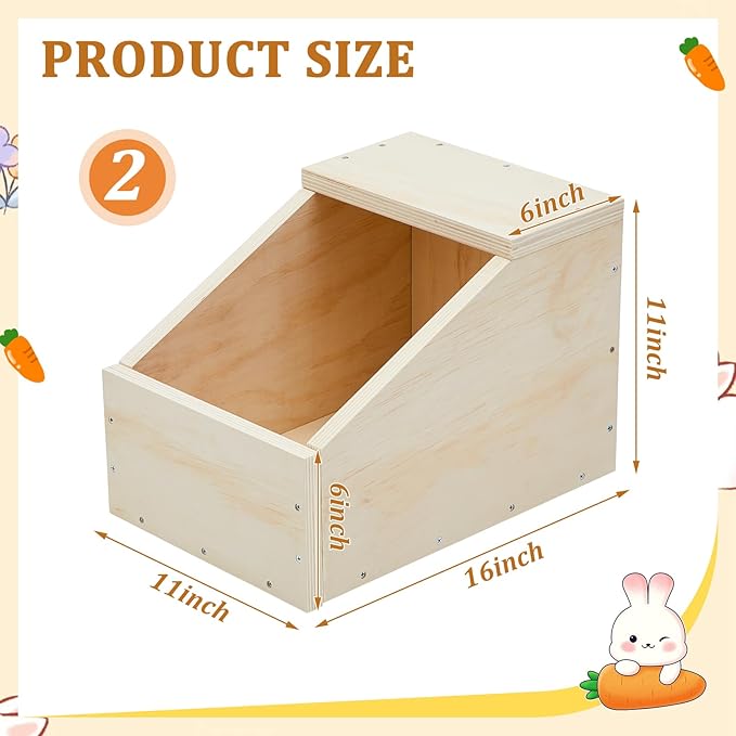 Maxcheck 2 Pack Wood Rabbit Nesting Box, 16x11x11 Inch Wooden Hutch Hideout for Breeding, Natural Burrow Den Alternative for Rabbits & Small Animals