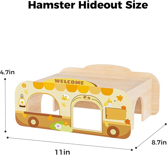 mini&moe Camping Hamster Houses and Hideouts – Wooden Multi-Room Hamster Hideout Small Animal Habitat Decor Shelter with Platform for Dwarf Gerbils Chinchilla Rat Mouse