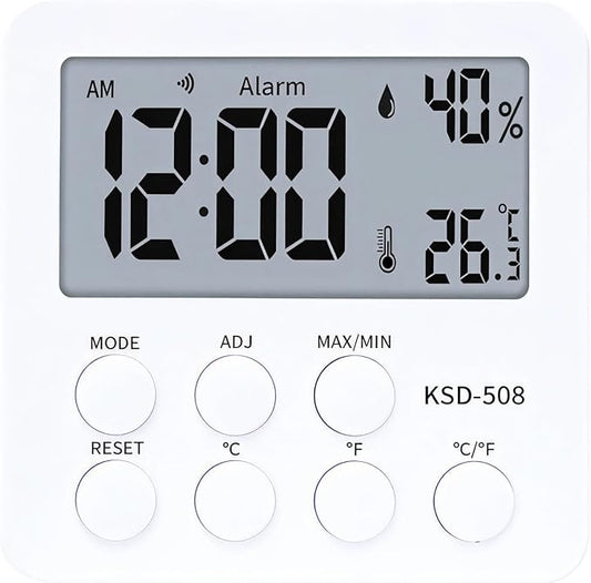 Reptile Tank Gauge for Lizard Snake Habitat, Reptile Digital Thermometer Hygrometer, Humidity Temperature Monitor, Large LCD Display, for Terrarium with Clock Alarm Function