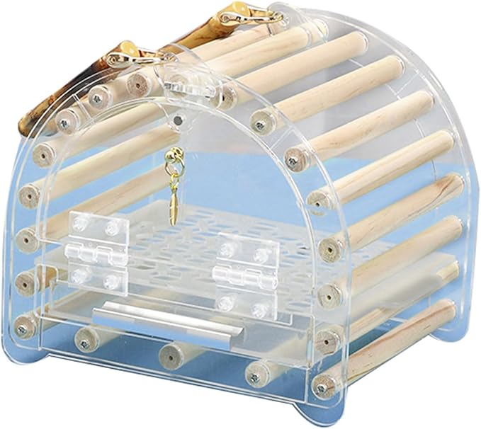 Parrot Travel Cage Transparent Bird Acrylic Carry for Parrot Lovebirds Portable Nest with Ladder & Tray for Outdoor Acrylic Ventilated for Travel