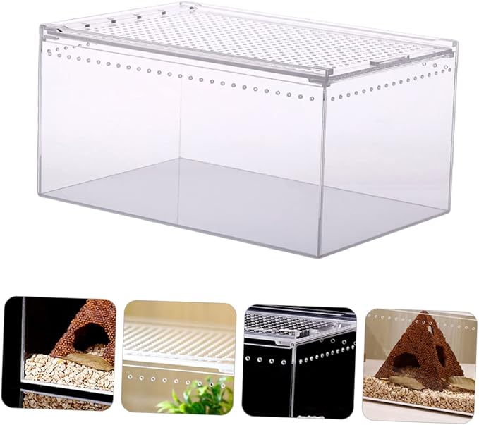 POPETPOP Reptile Breeding Box, Reptile Feeding Container Aquarium Breeding Tank Transparent Feeding Box Terrarium Habitat for Snake Turtle Lizards（7.86X5.89X3.93in）