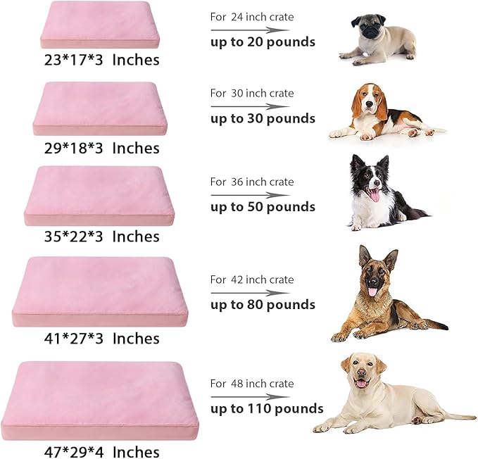 Dog Crate Bed Waterproof Deluxe Plush Dog Beds with Removable Washable Cover Anti-Slip Bottom Pet Sleeping Mattress for Large, Medium, Jumbo, Small Dogs, 41 x 27 inch, Pink
