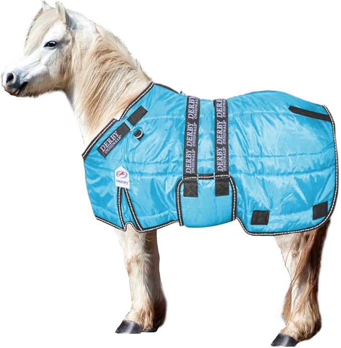 Derby Originals Nordic-Tough 600D Closed Front Horse Stable Blanket – Medium Weight, 200g Insulation, Breathable Triple-Layer Design, 170T Lining, Belly Wrap, For Indoor Use Only (Hurricane Blue, 60")