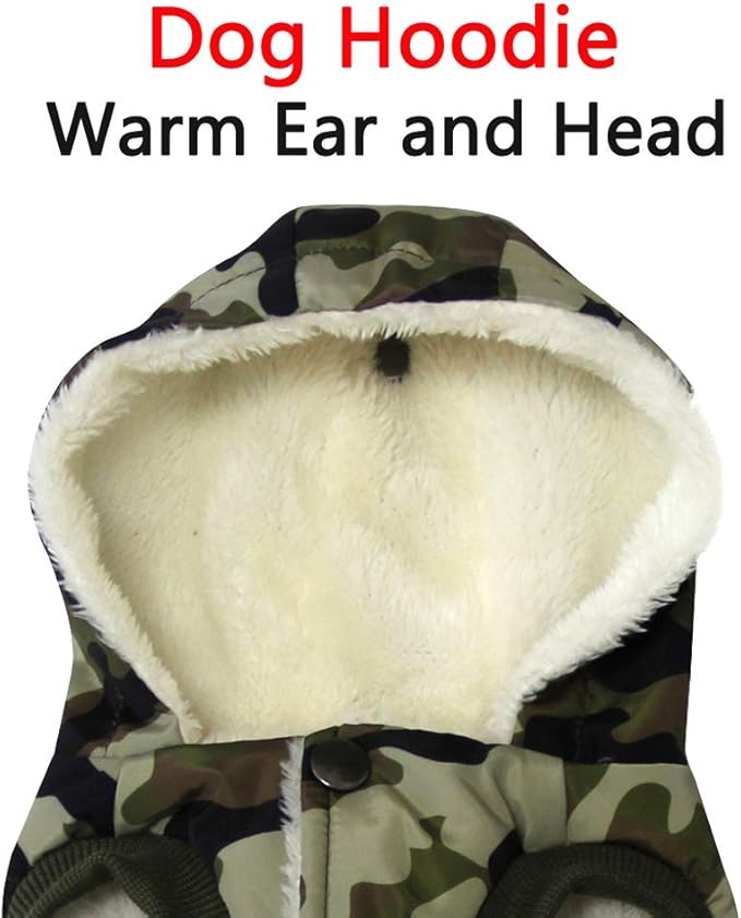 Vecomfy Fleece Lining Extra Warm Dog Hoodie in Winter for Medium Dogs Jacket Pet Coats with Hooded,Green Camo L