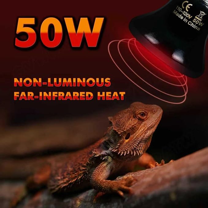 50W Non-Light Ceramic Heat Emitter (2-Pack 0.2inch-60mm) Reptile Heat Lamp for Terrariums, Brooders & Incubators. E26 for Turtle Lizard Bearded Dragon Snake Small Pets
