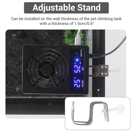 Reptile Ventilation Fan, USB Dehumidifier for Rainforest Terrarium with LCD Digital Display, Increasing Air Circulation for Amphibians, Reptiles, Snakes, Tortoise, Lizard Tank
