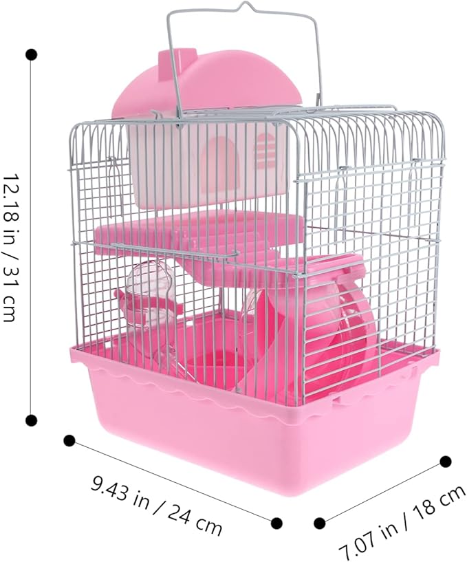 Hamster Cage Portable Double Layer Wire Habitat Small Critter House Cage Pet Playpen Activity Exercise Centre for Rodent Gerbil Mouse Rat Accessories Pink