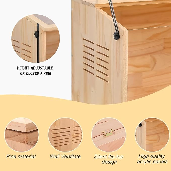 Wooden Hamster Cage,40" L x 20" W x 20" H Animal Cabinet for Dwarf Syrian Hamsters Degus, Hamster Habitat with Openable Top and Large Acrylic Sheets.