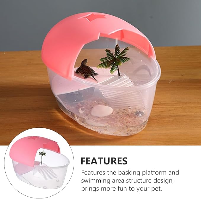 DOITOOL Small Turtle Tank with Basking Platform 9.84X6.69X6.10 Inches Portable Turtle Breeding Box for Aquatic Turtles and Small Reptiles Plastic Case for Water Habitat