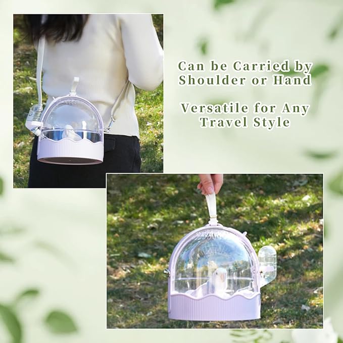 MANON ROSA Bird Carrier Cage with Water Bottle, Portable Travel Carry Case for Small Pets: Lovebird, Budgie, Parakeet, Cockatiel, Conures (Purple)