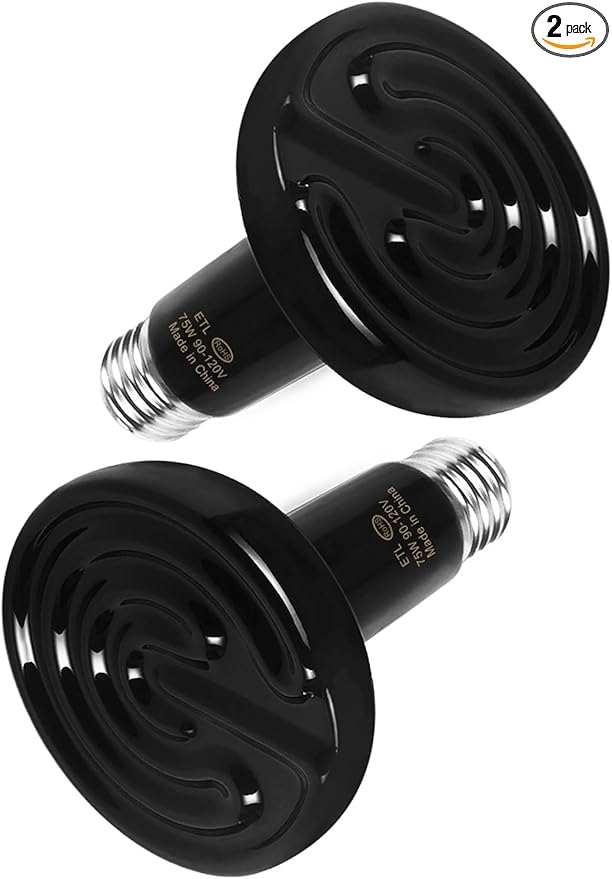 WUHOSTAM 75W 2 Pack Ceramic Reptile Heat Lamp, Pet Heat Emitter Bulbs, No Light Emitting Brooder Coop Heater for Reptile and Amphibian, Snake, Turtle, Lizard, Bearded Dragon, Black
