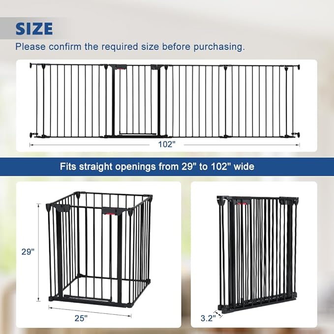 AGESISI Freestanding Dog Gates with Door Walk Through, Extra Wide Doggy Door 100" W x 29" H Pet Gate Safty 4 Panels Dog Fence for Stairs, Doorways
