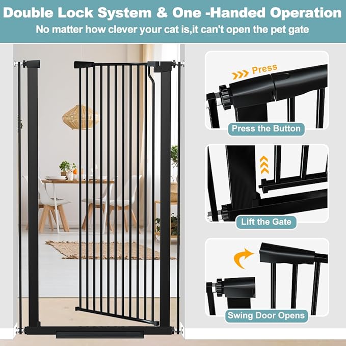 51.18" Extra Tall Pet Gate for Cats Dogs-29.6"-40.5" Extra Wide Baby Cat Gate for Stairs and Doorways-1.37" Ultra Narrow Spacing Dog Gate Dog Door with One-Handed Operation(29.6"-40.5")