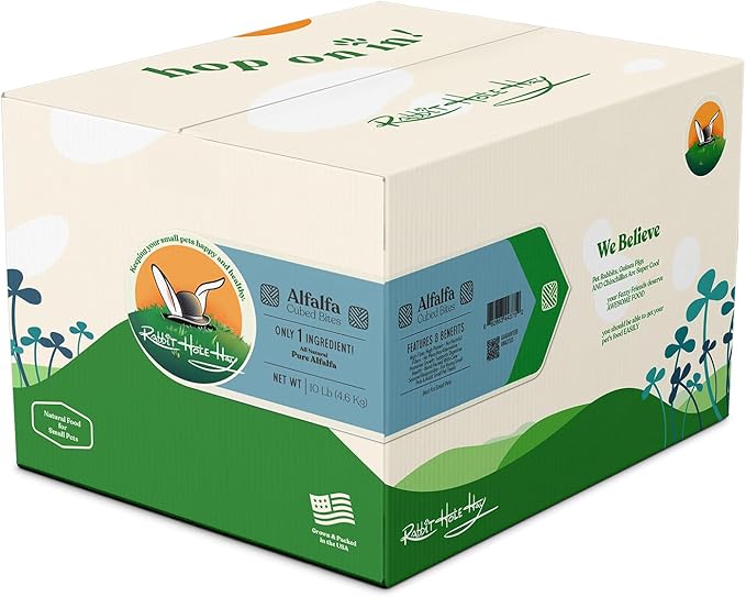 Rabbit Hole Hay - All Natural Alfalfa Hay Cubes for Small Pets - 10 lb Box - Compressed Feed