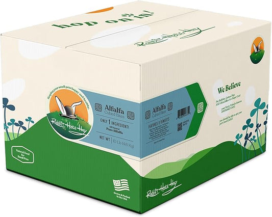 Rabbit Hole Hay - All Natural Alfalfa Hay Cubes for Small Pets - 10 lb Box - Compressed Feed