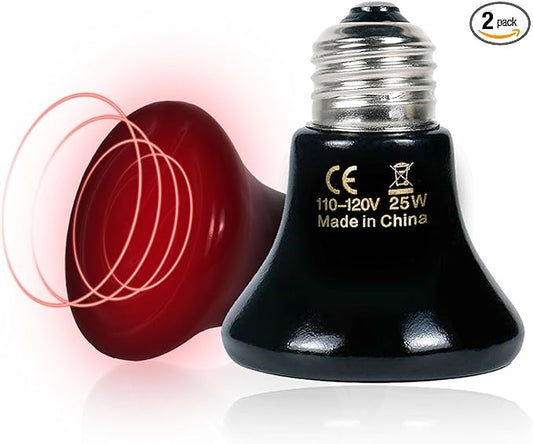 2-Pack Ceramic Heat Emitter Lamp 0.2inch(60mm)– 25W, Non-Light Emitting, 24/7 Safe Heat for Reptiles & Small Pets, E26