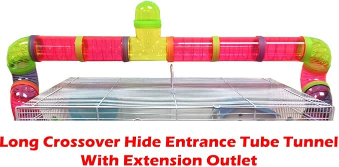 Pink Extra Large 23" Habitat Hamster Rodent Gerbil Mouse Mice Rat Wire Cage Long Crossing Tube & Deep Tray Expandable and Customizable 23.2" L x 14" W x 15.7" H