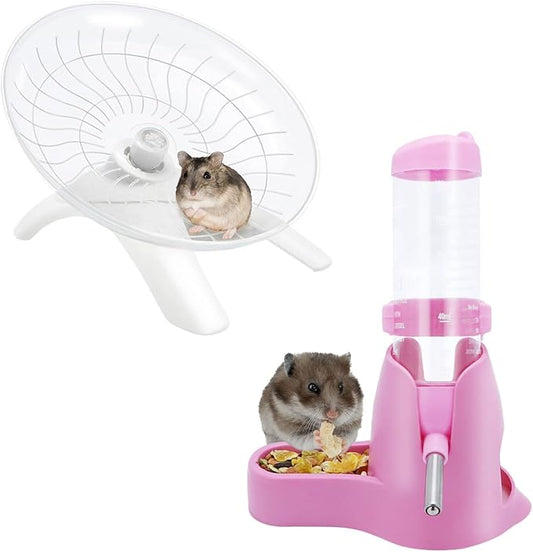 2 Packs, Hamster Water Bottle + Hamster Wheel Hamster Flying Saucer for Dwarf Hamsters Gerbil Mice