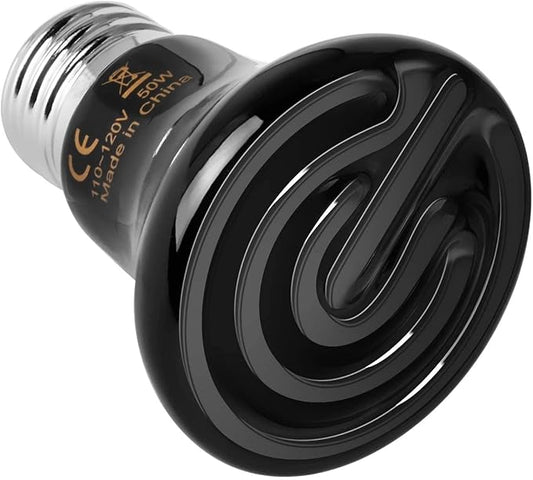 Simple Deluxe 50W (Mini) Ceramic Heat Emitter Reptile Heat Lamp Bulb No Light Emitting Brooder Coop Heater for Amphibian Pet & Incubating Chicken, Black, 1-Pack