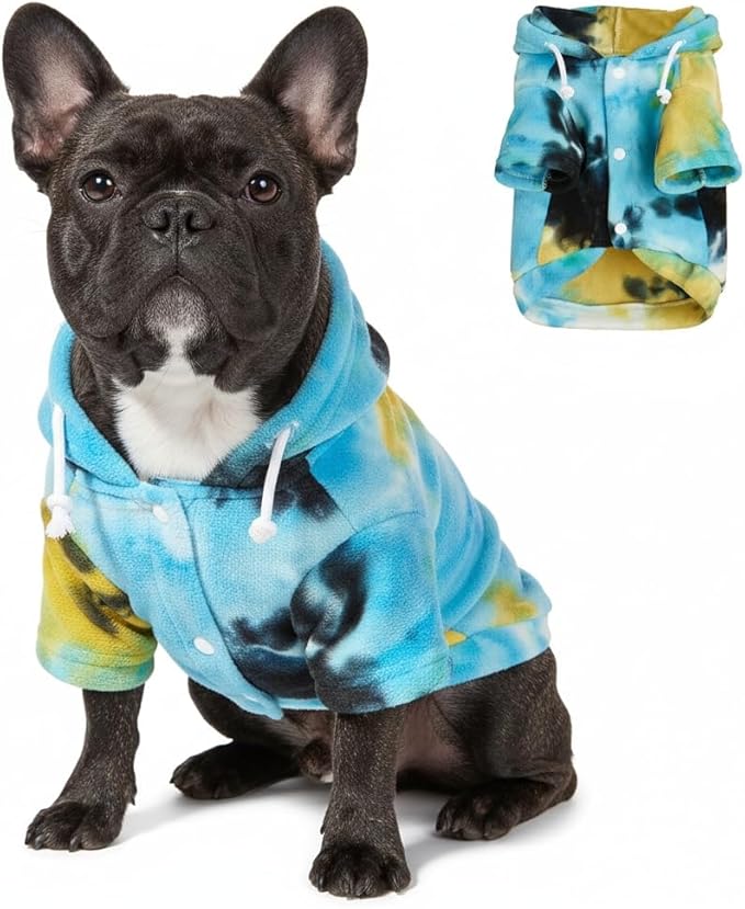 Mklhgty Tie Dye Dog Hoodie, Winter Coat for Small Dogs - Ultra-Soft Adjustable Warm Hood, Breathable Comfort Fabric for Daily Use