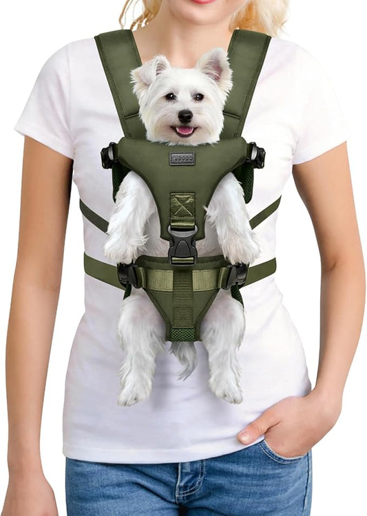 YUDODO Front Pet Carrier Backpack for Small Dogs and Cats, Secure and Breathable Mesh, Ergonomic Support, Adjustable for Walking, Hiking, or Travel (Army Green M)