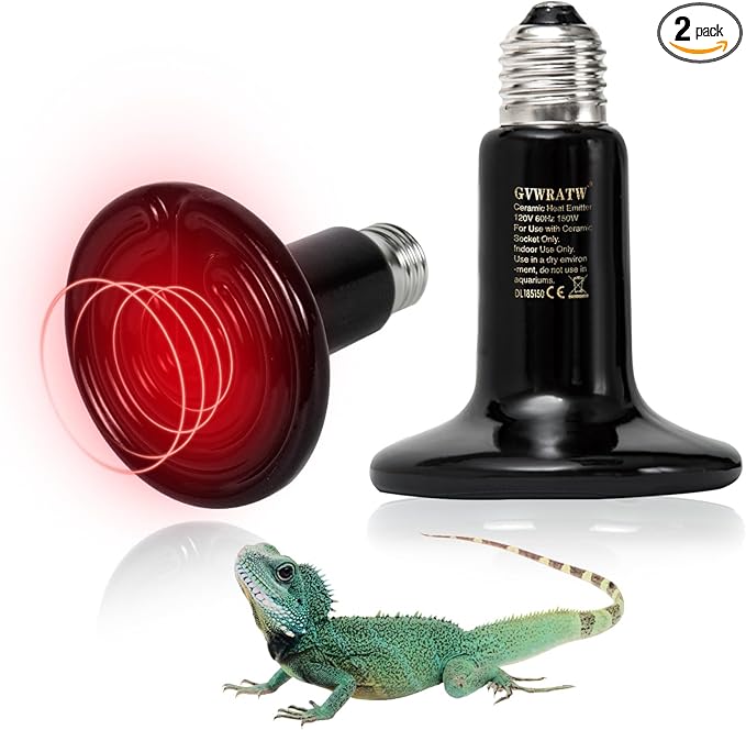 2-Pack Non-Light Ceramic Heat Emitter Bulb for Reptiles 0.28 inch(85mm) ?€? Durable Heat Lamp for Terrariums, Ideal for Lizards, Snakes, Birds & Small Pets(150 Watts)